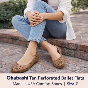 Okabashi Tan Perforated Ballet Flats | Made in USA Comfort Shoes | Size 7
